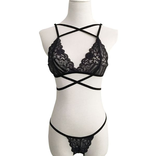 

women lace triangle bra bandage black bra set floral underwear, Red;black