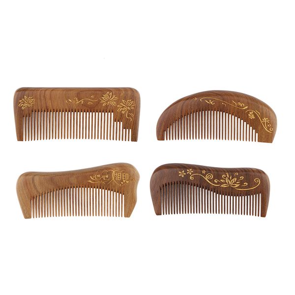 

4 styles wide tooth natural wooden hair comb anti-static massage detangler hair scalp care comb, Silver