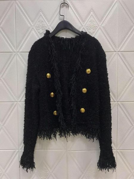 

2019 autumn new women fashion tweed tassel jacket coat 2 color ddxgz2, Black;brown