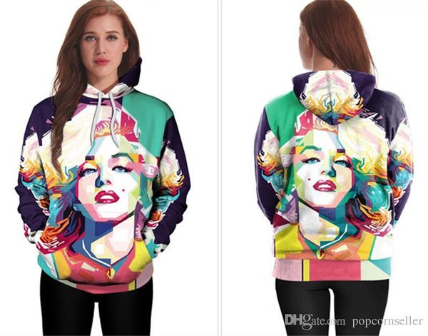 

женская печать толстовки красочные с длинным рукавом осень и зима новая красота акварель цифровой печати толстовка женская одежда, Black