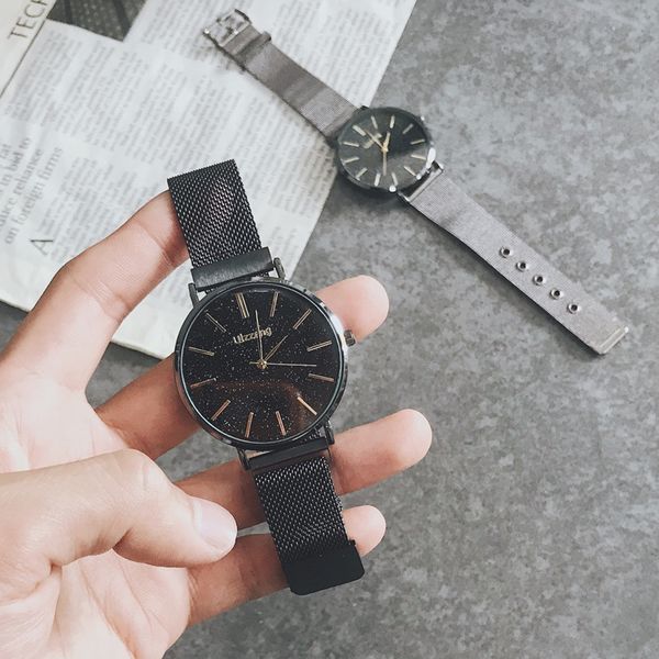 

fashion casual boys watches thin starry dial design clock luxury male quartz watch leather mesh strap mens gifts, Slivery;brown