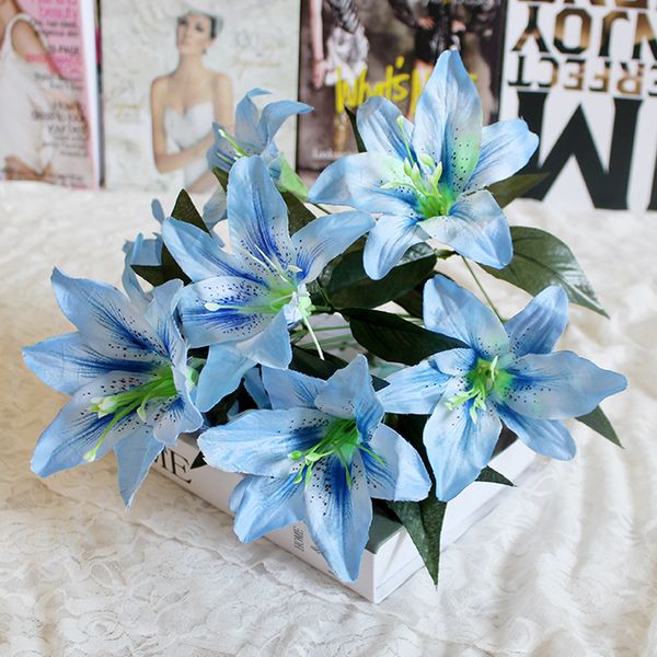

10 heads lily silk artificial flowers bouquet diy bridal fake flowers for home wedding festival decoration small bouquet