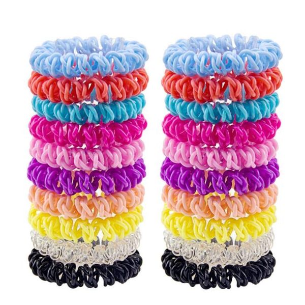 

women girls colorful rainbow spiral hair ties rope telephone wire plastic no crease coil thickened 10 colors ing, Silver