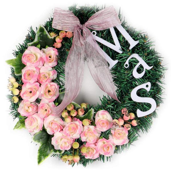 

christmas wreath,1pc 30 pink rose mas berry elements decor door wall ornament christmas home decor (pink, 30cm