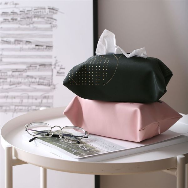 

simple pu leather tissue box letter geometric printing pink black soft napkin holder home kitchen paper holder storage box