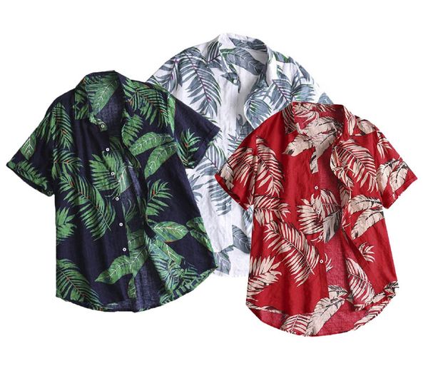 

sell hawaiian style mens short sleeve print shirt vacation plus size casual stand collar button loose beach shirt apparel comfort, White;black