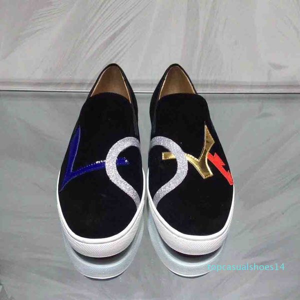

2019 new arrival red bottom mens women fashion luxury suede leather with studded spikes loafers strass rhinestone casual dress flats t14, Black