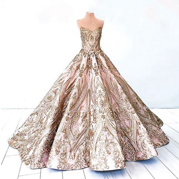 

long sparkly evening dress 2019 puffy ball gown sweerheart rose gold sequin arabic dubai women party formal gown, White;black