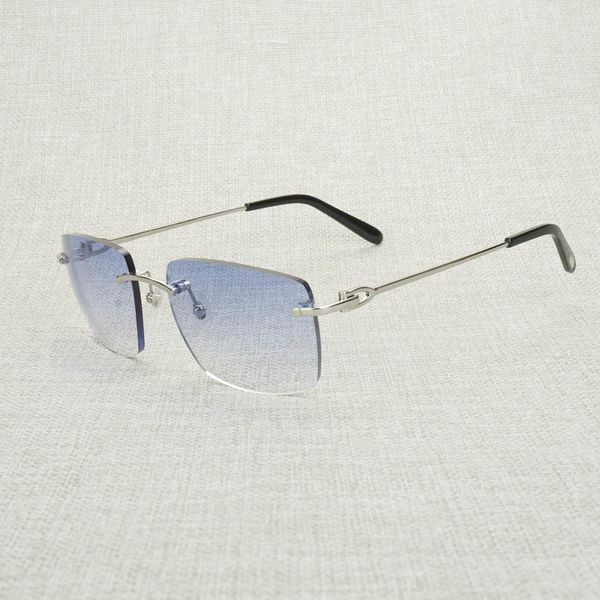 

vintage rimless sunglasses men women metal frame square eyeglasses shades oculos gafas for outdoor club accessories 011b, Blue