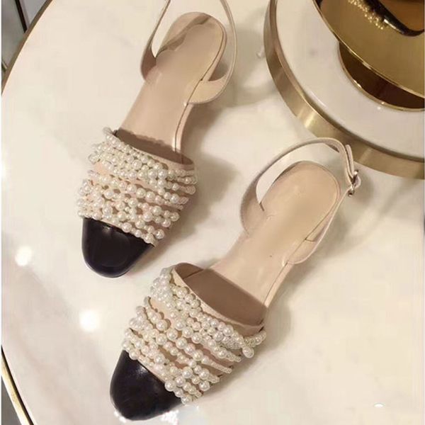 

ladies sandals string bead comfortable chunky shoes pointed toe ankle buckle strap pumps elegant summer dress heels, Black