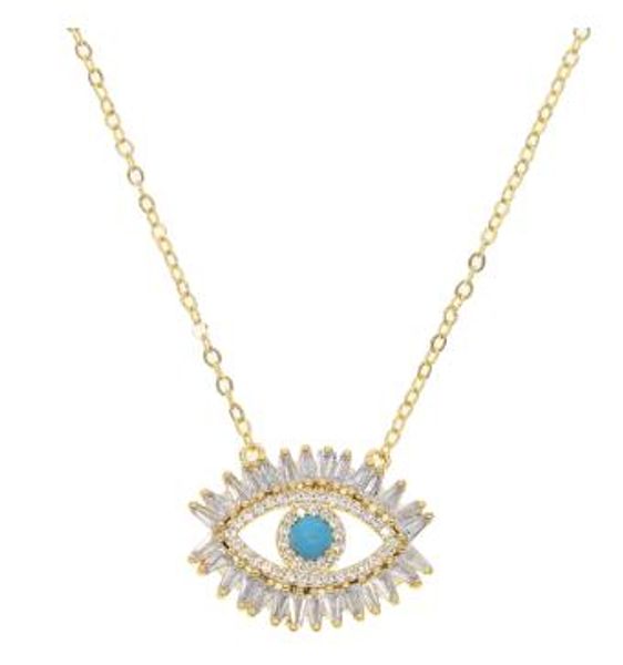 

evil eye jewelry gold filled aaa baguette cubic zirconia turquoises stone fashion classic eye necklace new, Black