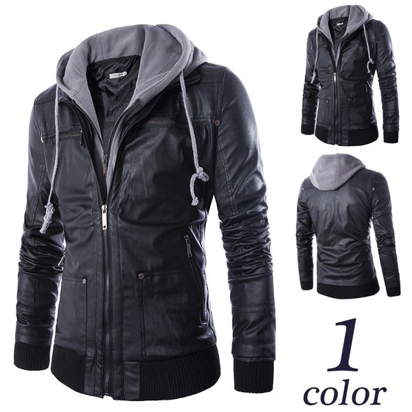 

acacia person size m-3xl hat detachable men motorcycle black pu faux leather coat hooded slim fit jackets men's jackets coats