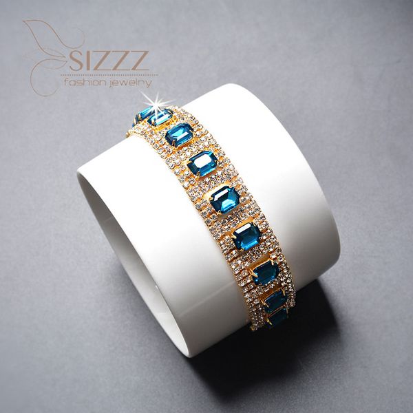 

sizzz 2019 new europe and america exaggerated shiny square crystal claw chain full rhinestone bracelet&bangles for women, Golden;silver