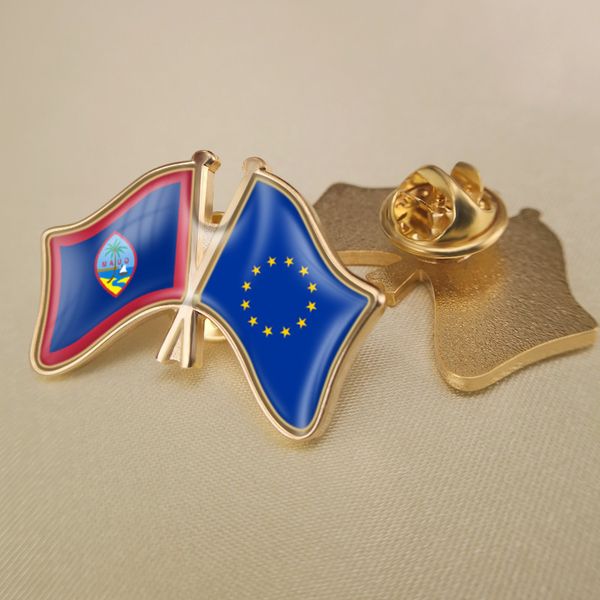 

european union and guam crossed double friendship flags lapel pins, Gray
