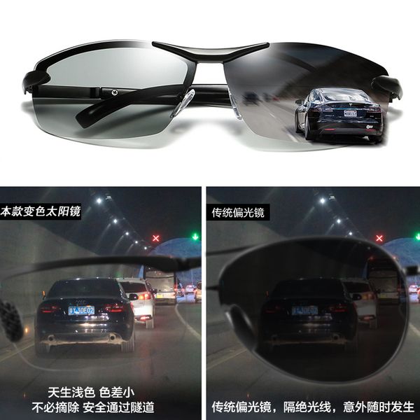 

color polarized sun glasses mens day and night driving automatic smart variable light ink male soil drive fishing glasses, White;black