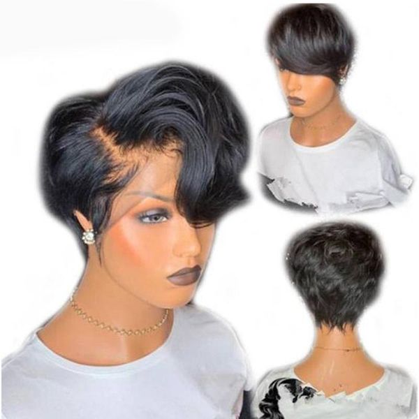 

360 lace frontal brazilian natural wave human hair wig short lace front wigs pre plucked with baby hair black women remy, Black;brown