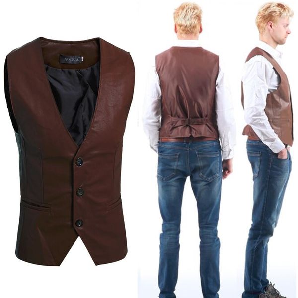 

zogaa new mens leather motorcycle snap button shiny vest mens slim fit sleeveless vintage stylish waistcoat underwear vest, Black;white