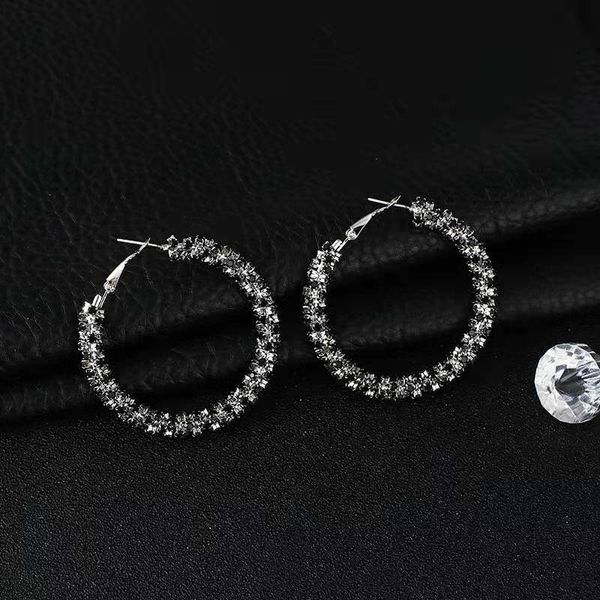 

wholesale-iced out hoop earrings for women luxury designer colorful bling diamond hoops circle huggie earrings black white gold jewelry gift, Golden;silver