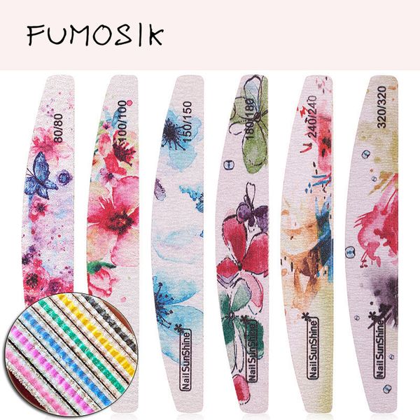 

50pcs new nail file flower printed nail buffer block colorful lime a ongle 80/100/150/180/240/320 manicure tools care tools