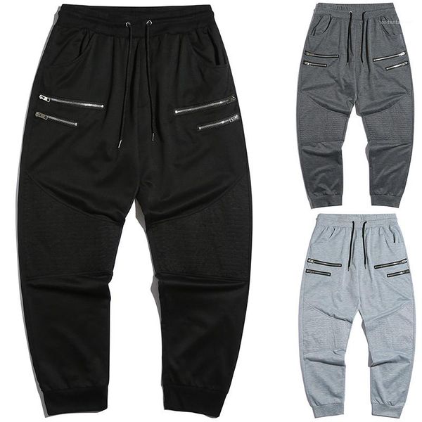 

drawstring sports trousers with pocket mens pants summer fashion trousers men sports casual pants zipper stitching, Black