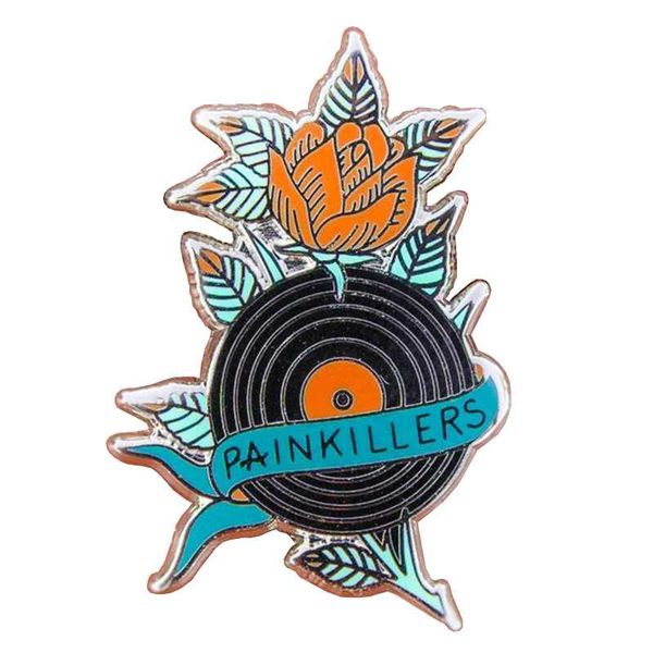 

painkillers - record hard enamel pin, Gray