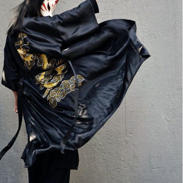 

vintage cardigan loose thin trench janpan long sleeve women lovers autumn coat sunscreen clothings, Tan;black