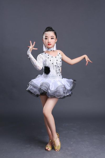 

new children's latin dance skirt girls' costumes summer performance competition practice clothes children's latin dance costu, Black;red