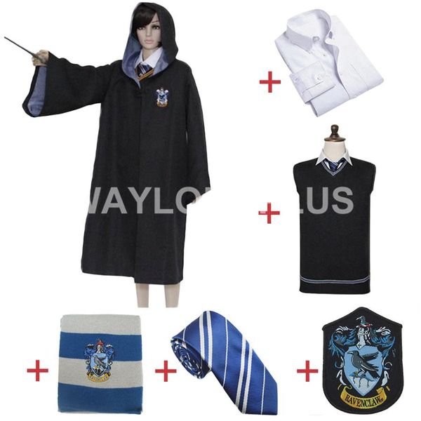 

as harry potter ravenclaw cosplay robe cloak shirt scarf tie sweater uniform for harris costume as, Black;red