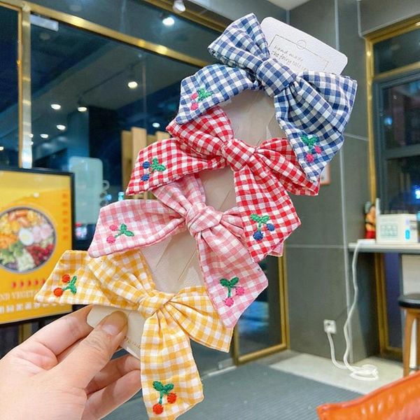 

girls summer wild embroidery fruit cherry bow hairpins, Slivery;white