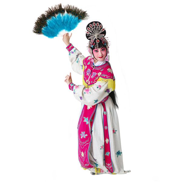 

eleg-vintage large belly dance fancy dress hand fan peacock simulation feather folding hand fan - lake blue