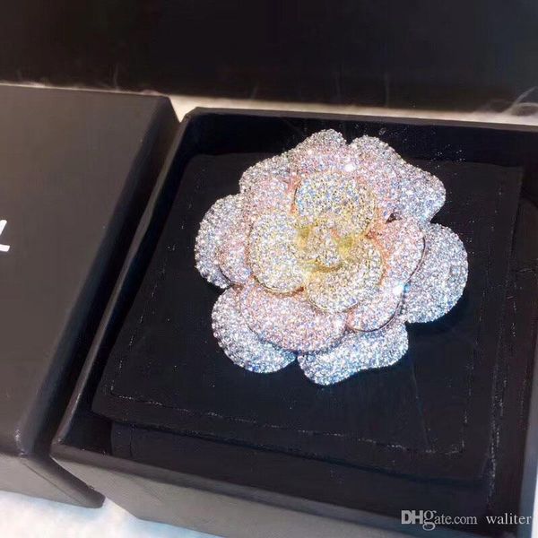 

camellia brooch fashion classic brooch pin for women lady wedding jewelry pins brooches with flannel bag for gifts, Gray