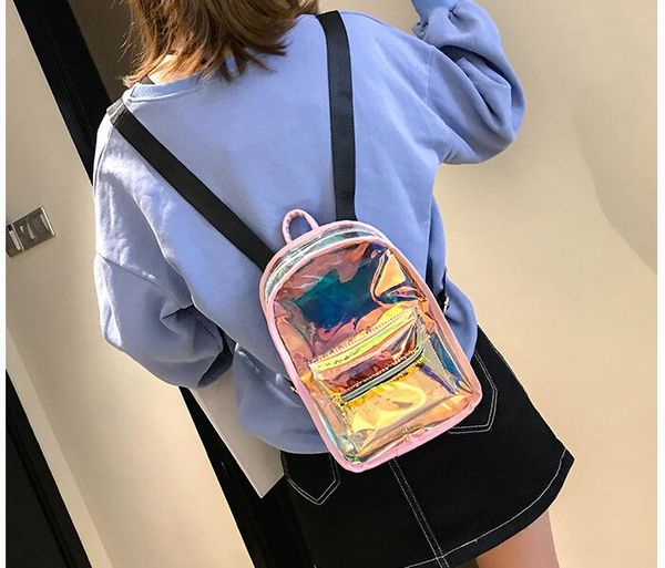 

mini travel colorful laser backpack women girls shoulder bag pu leather holographic backpack school bags for teenage girls