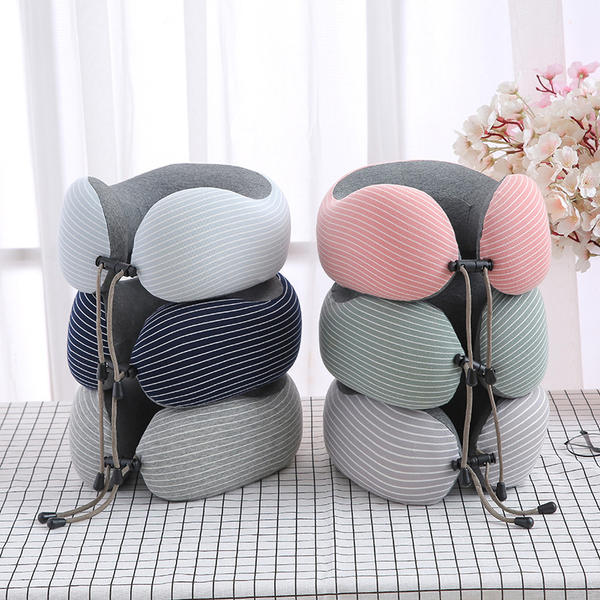 

memory cotton u-shaped striped travel neck pillow office nap pillow removable