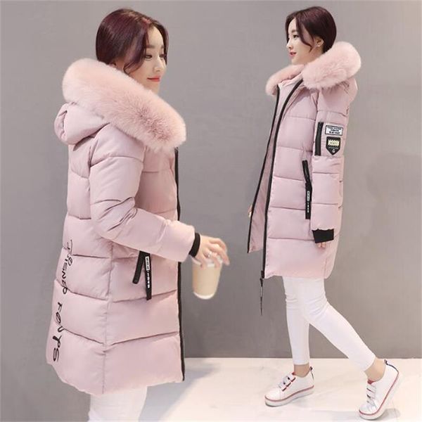 

warm big fur hooded quilted coat winter jacket woman 2019 fashion solid zipper down cotton parka plus size slim outwear by45, Black