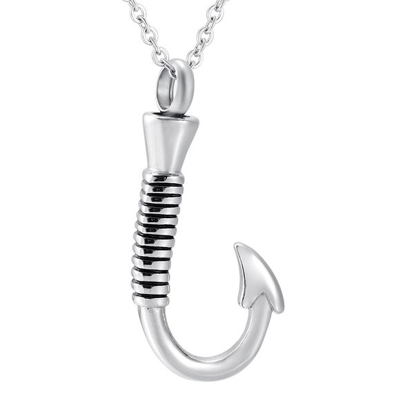 

ijd8423 fish hook memorial necklace jewelry stainless steel cremation ashes keepsake urn pendant necklace hook charm funeral urn, Silver