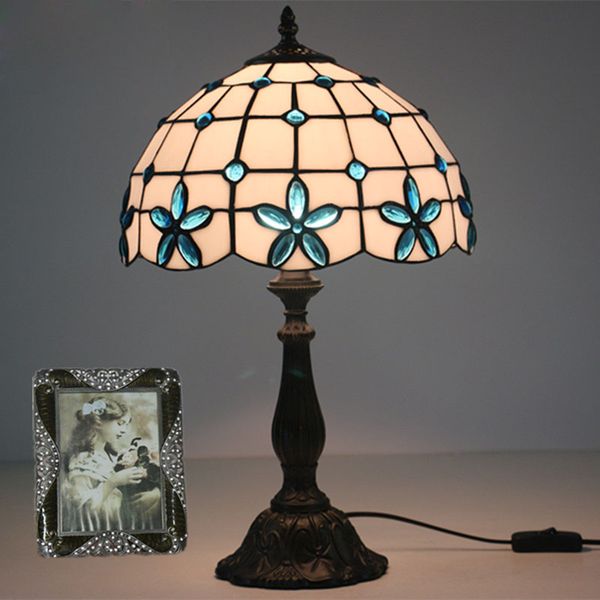 

12-inch american style simple mediterranean table lamp stained glass abajur para quarto vintage table lamp bedroom bedside desk light