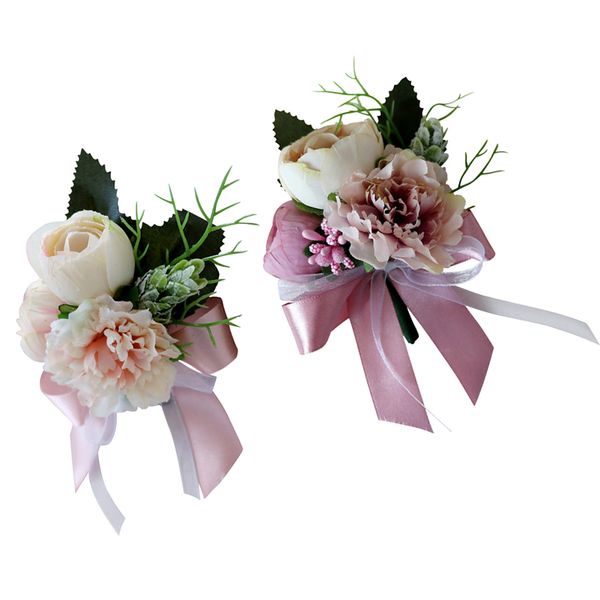 

2pcs wedding tea rose carnation silk flower boutonniere corsage