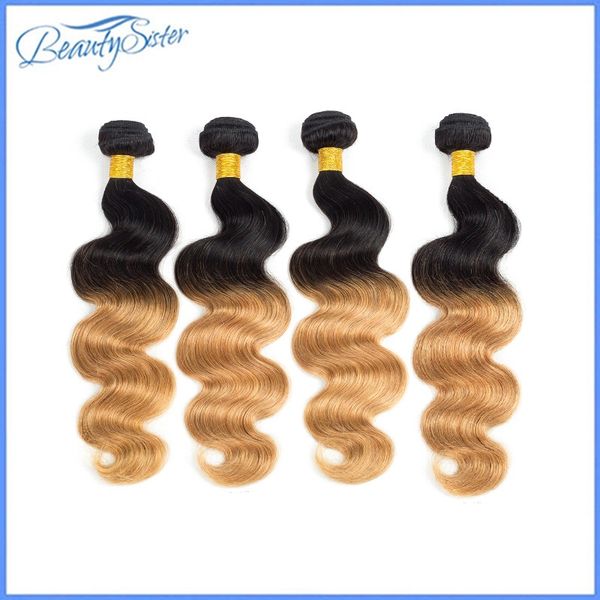 

9 бразильский remy девственница волосы цветных ombre пучков человеческих волос 4шт 400г много color1b / 27 прямо и тело волны доступные не п, Black