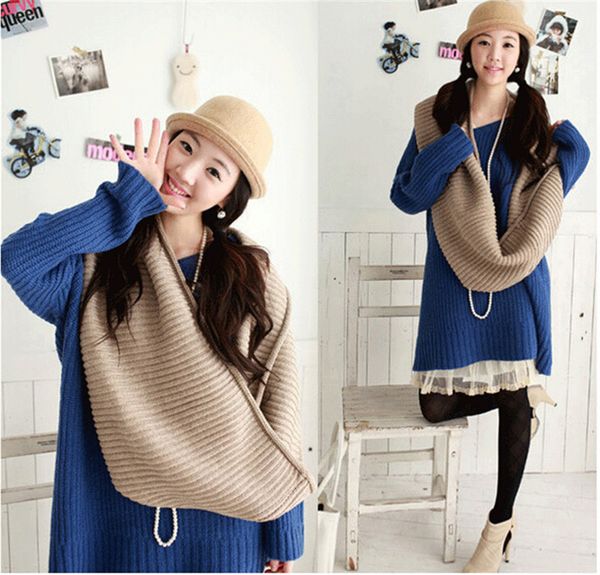 

wholesale-neckerchief women men winter warm knitted neck circle long scarf infinity shawl wrap 6pcs/lot ing, Blue;gray