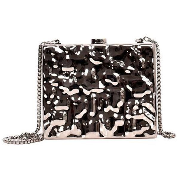 

new retro box type evening dress ladies shoulder bag water ripple ladies messenger bag chain handbag silver