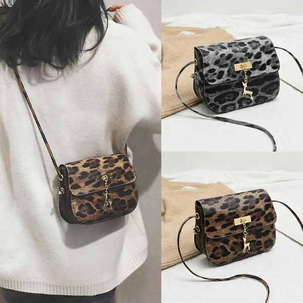 

vintage women leopard print fawn pendant shoulder bag small mini chain messenger bag fashion flap crossbody pack for women /e