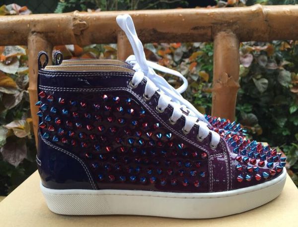 

drop shipping new casual wholesale luxury men high black wire mesh with spikes casual shoes red bottom sneakers,unis t16