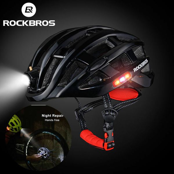 

rockbros cycling helmet size 57-62cm helmet with usb rechargeable light black