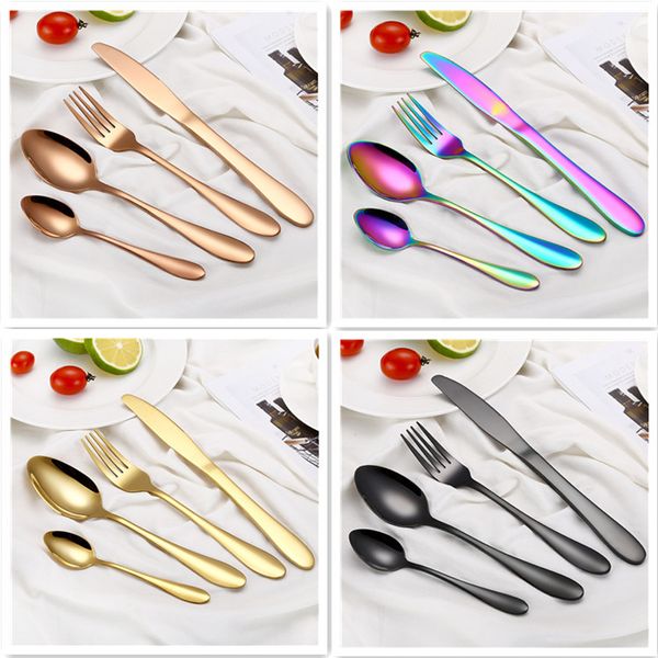 

4pcs set cutlery stainless steel dinnerware set wholesale flatware sets gold rose gold black rainbow blue