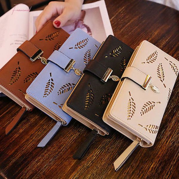 

2019 new women lady clutch pu leather leaf wallet long card holder phone case purse handbag hot, Red;black