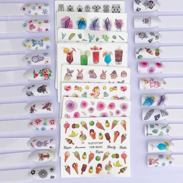 

mixed summer/flower designs nail sticker set fruit water decals transfer colorful slider tips nail art watermelon decor, Black