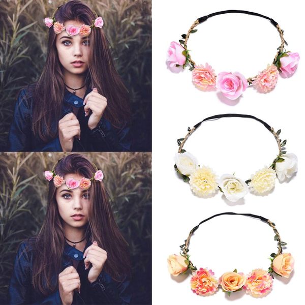 

m mism new bride floral crown women fabric rose flower headband hairbands spring garden party girls wreath hair accessories