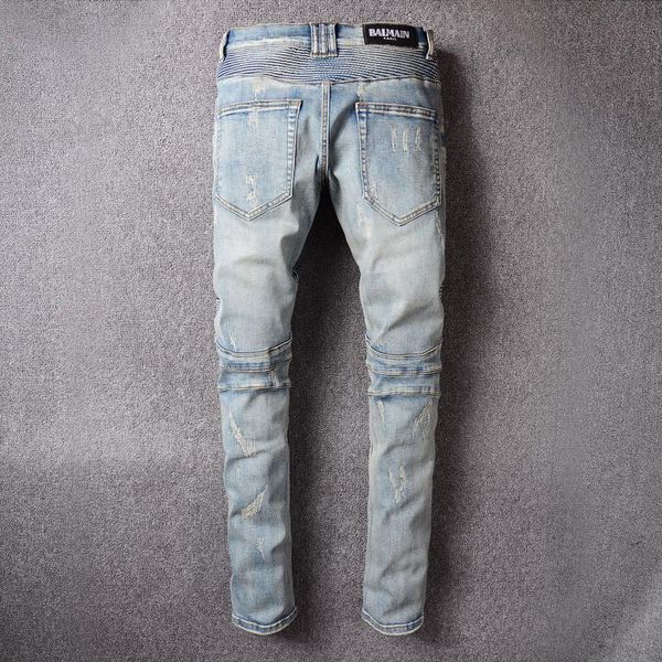 

europen france brand men's denim trousers jeans pants slim straight gentleman jeans blue stripe pants for men 979