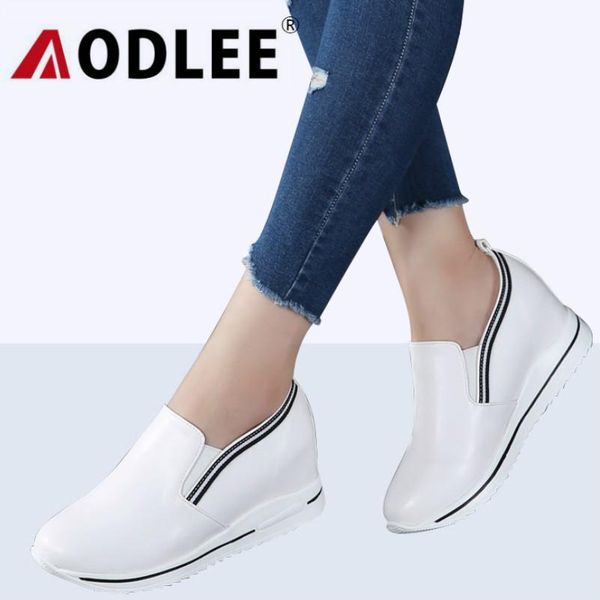

aodlee increasing flat shoes women sneakers fashion platform casual shoes woman genuine leather slip on ladies shoes