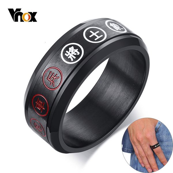 

vnox spinner chess ring for men black stainless steel chinese character engraved lucky blessing customized ring